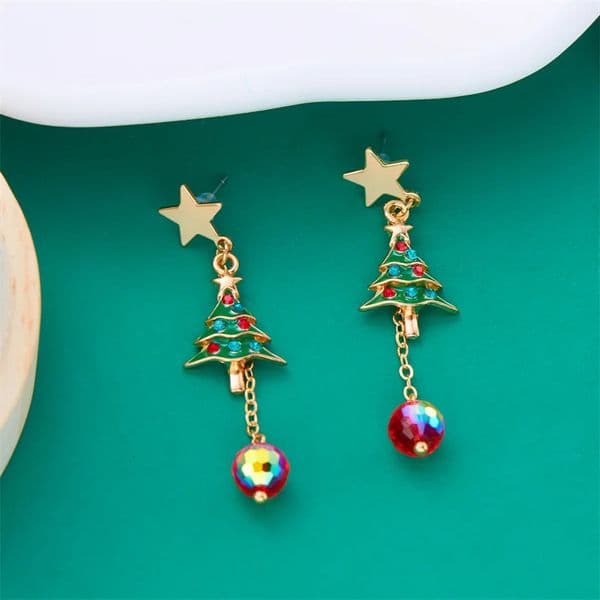 Crystal Christmas Tree Tassel Earrings for Women Trendy Rhinestone Snowflake Bow Round Drop Earring Girls Christmas Jewelry 251131