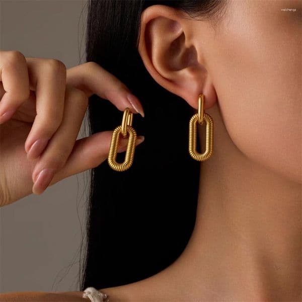 Dangle Earrings Punk Fashion Double Oval Circle Earring Female Gold Color Stainless Steel Geometry Drop For Women Jewelry Gift 2025