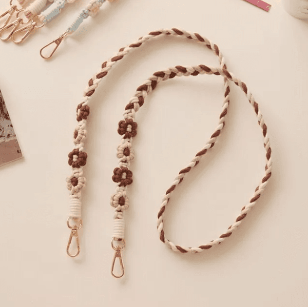 Handmade Flower Woven Chain Anti-Lost Lanyard Woven Daisy Flower Hanging Chain Crochet Hook Colourful Bag Braided Rope Girls