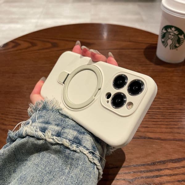New fashionable phone case suitable for iPhone liquid silicone magnetic bracket phone case skin touch precision hole lens protective film Apple phone case