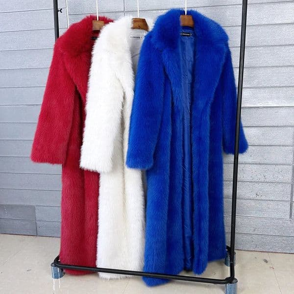 Long Faux Fur Coat Women Autumn Winter Large Jacket Overcoat White Turn Down Collar Pockets Thick Warm Jackets Maxi Coats 251106