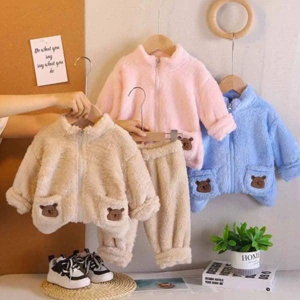 Warm Suit For Boy Childrens Plush Pyjama Sets Girls Thicken Coat Pants 2Pcs Winter Fleece Casual Outfits Kids Autumn Clothes 251105