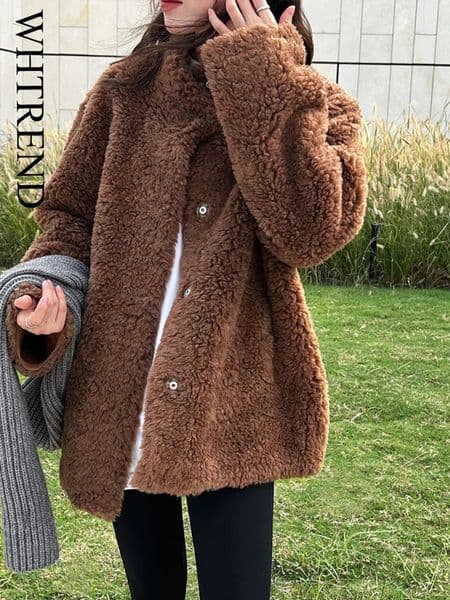 WHTREND Stand Collar Lamb Wool Coat For Women Winter Highend Coats Female Warm Clothing WH2156 251105