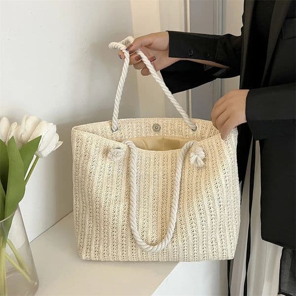 Women Raffia Straw Bag Large Capacity Knitted Tote Handbag Summer Beach Vacation Bohemian n Shoulder for Female 251106BANJIA