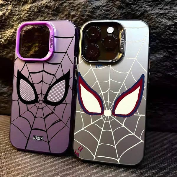 Cool Spider Man Phone Case For iPhone 16 15 14 13 12 11 Pro Max Black Matte Multicolor Laser Metallic Aurora Cover