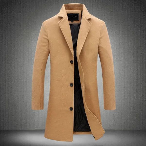 Autumn Winter Wool Men Long Cotton Coat Blend Pure Color Casual Business Fashion Slim Windbreaker Jacket Clothing 251106