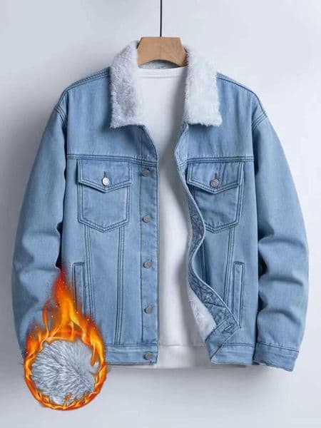 Mens Fleece-Lined Denim Jacket Imitation Lamb Wool Collar Thickened Warm Coat Retro Casual Washed Denim Top X251106