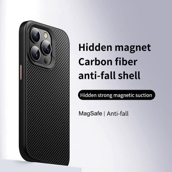 Protective Case for Iphone 17 Promax 16Plus 15 14 Carbon Fiber Hidden Magnetic Attachment Support For MagSafe Shock Proof Cover Case