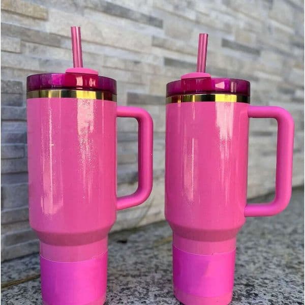 From Ship USA New 14Oz 40Oz TUMBLER Rose Blue Magnolia Mug Hot Pink Stainls Steel Tumbler With Silicone Handle Lid And Straw Cups Mugs Target Water