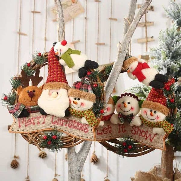 Santa Claus Reindeer Christmas Wreath Handmade Woven Rattan Holiday Wall Hanging Mini Desktop Decoration for Home DecorationXJ251106