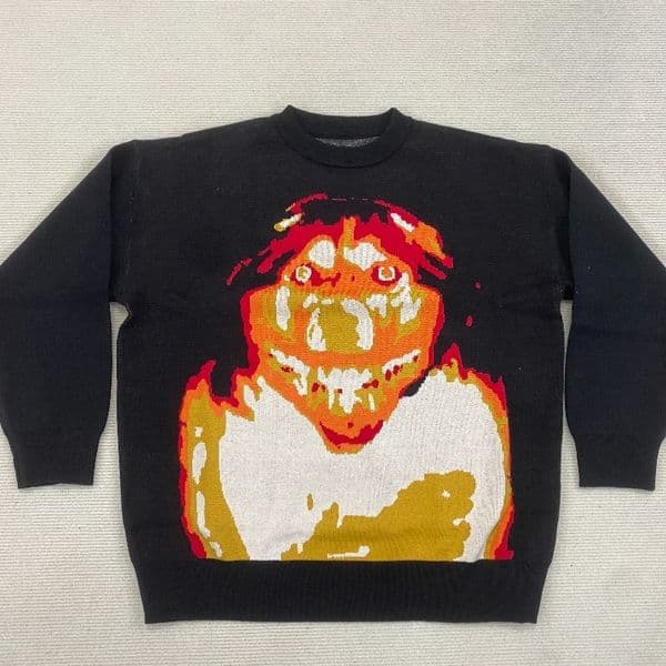 Mens Knitted Sweater Casual Hip Hop Streetwear Gothic Portrait Print Autumn Harajuku Cotton Y2K Ghost 251020