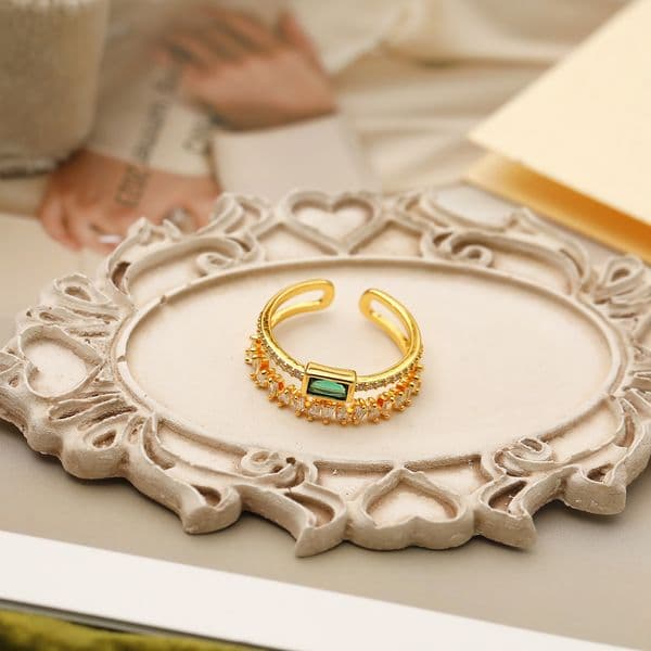 2025 designer women moissanite luxury jewelry ring diamond ring designer Emerald zircon ring for woman adjustable opening double deck Minimalist ins jewelry ring