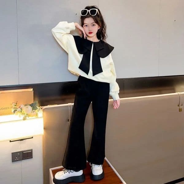Sweatshirt Set Top Pants 2-Piece Wide-leg Autumn Winter Suit for Girls Elementary Student Girl Clothes Childrens Clothing 251105