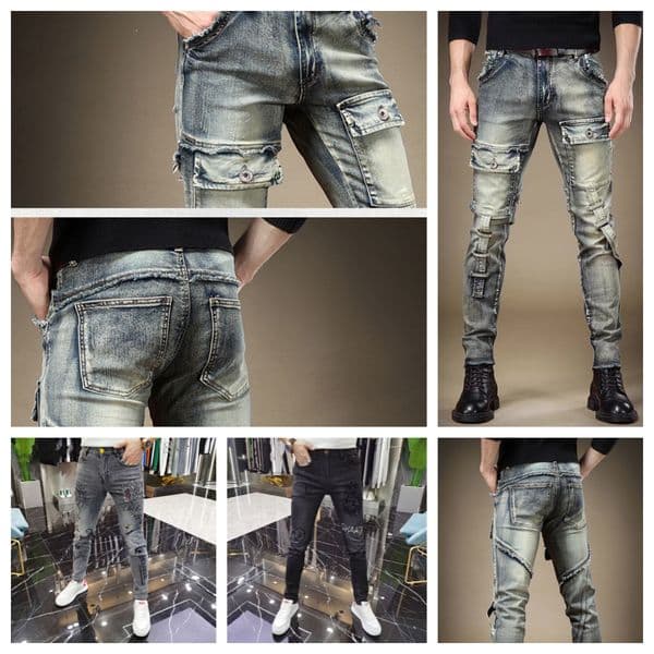 Mens Jeans Luxury Menswear Washed Workwear Style Strtwear Jeans Versatile Distressed Embroidered Details Cool Strt Pants Z260515