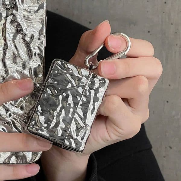 Luxury Silver Tin Paper Tinfoil 3D Fold Earphone Shockproof Case For Apple Airpods 4 Pro 2 1 3 Wrinkle Bluetooth Headset Cover