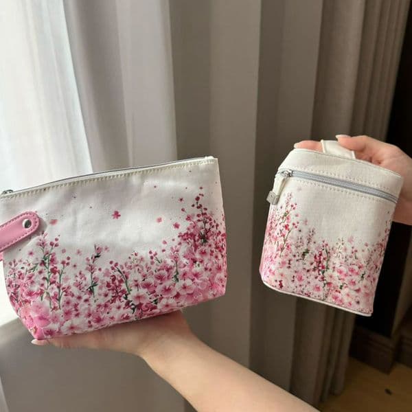 Designer Beauty Set Cherry Blossom Cosmetic Handbag, Storage Pouch, Makeup & Toiletries Bag, with Gift Box for Travelling Toiletry Christmas Birthday