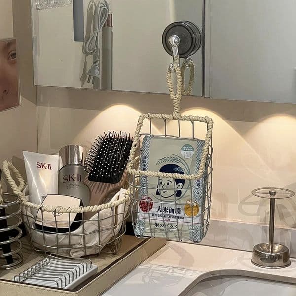 Extremely simple iron storage basket Bathroom facial mask Cosmetics wall hanging storage box Toilet wash basin shelf