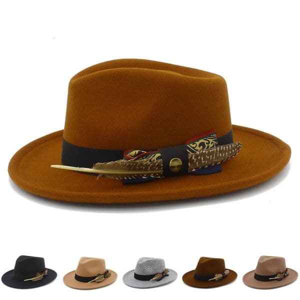 Fedora Hats Men Women Casual Vintage Caps Bowknot Feather Belt Jazz Cap Britain Derby Hat mens Trilby Felt Caps 251104