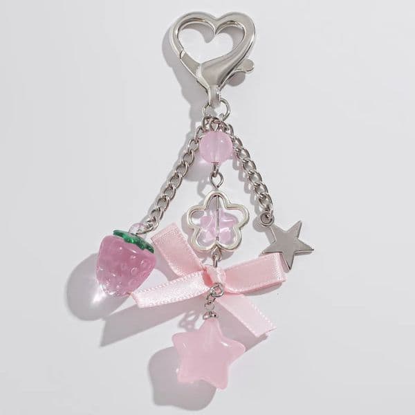 Y2k Fashion Keychain Flower Star Love Bow Strawberry Pendant Acrylic Key Chain Student Women Bag Backpack Keychain Accessories 251103