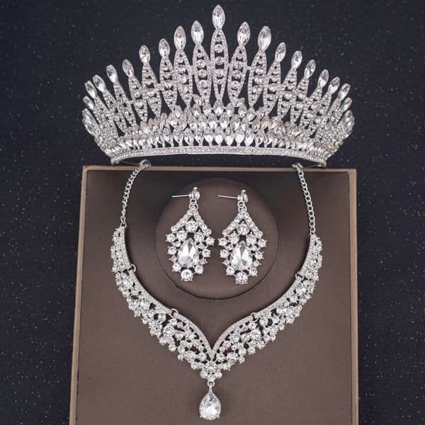 Crystal Crown Necklace Earring Set Rhinestone Bridal Jewelry Set Bridal Wedding Hair Accessories Jewelry Crown Tiara Set 251103