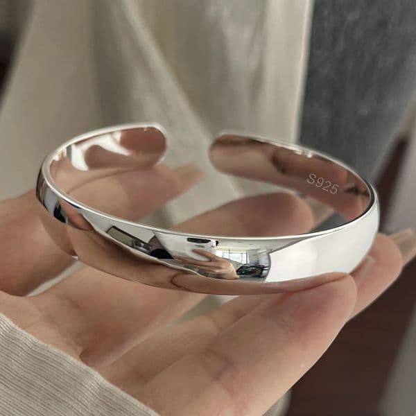 100 Solid 925 Sterling Silver Retro Bracelet for Women Men Vintage Handmade Wide Simple Bracelet Birthday Gift 251105