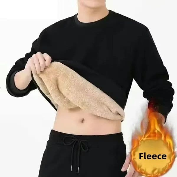 Winter Men Lamb Fleece Sweatshirt Solid Color Warm Round Neck Long Sleeve Thermal Underwear Top Velvet Thicken 251107