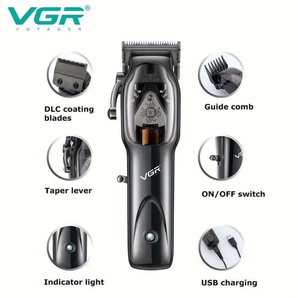 VGR Professional For Men, Electric Adjustable And Beard Trimmer, USB Rechargeable T Blade Hair Cutting Kit, Vgr-653 Barber Clipper