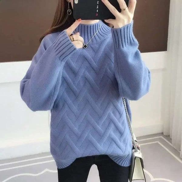 Women Long Sleeve Knitted Sweater Winter Fall Pullover Jumper Casual Loose High Half Neck Soft Comfortable Knitting Tops Designer Sweater Women Bear Sweater