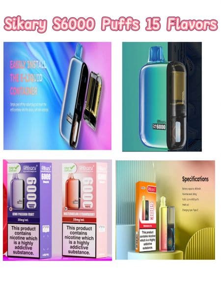 Authentic Original Portable SIKARY S6000S Advanced Mesh Coil - Durable Design & Powerful 800mAh Battery Rechargeable 6k Puff Long-lasting Use 15 Colorful 100P-2000P