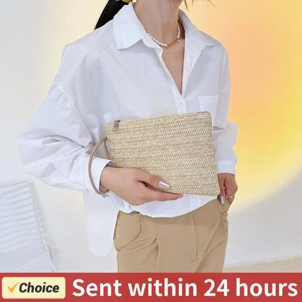 Fashion Women Bohemian Woven Clutch Wristlet Bag Summer Beach Handbags Purse Retro Straw Knitted Handbag 251106