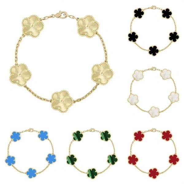 Four leaf clover bracelet woman Luxury chain bracelet designer bracelets fine jewelry mother of pearl white black red lady moissanite bracelets no box