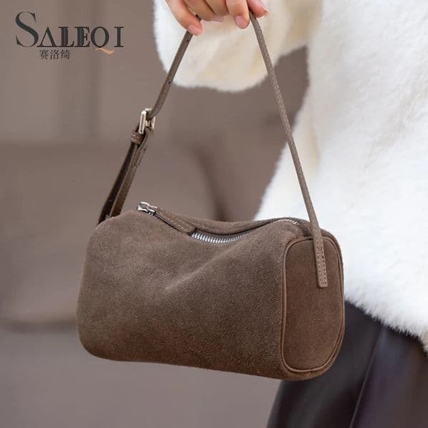 Womens Small Pillow Bag Matte Suede Leather Female Shoulder Crossbody Bags Round Shape Chamois Ladies Handbag in Cowhide 251107