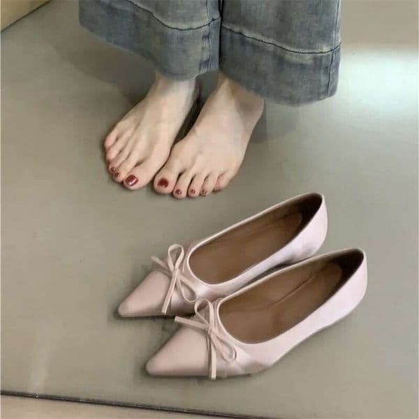 Stunning Bowknot Pointed fashion Toe Women's 2024 New French Style Comfortable Commuter Shallow Mouth Flat Shoes