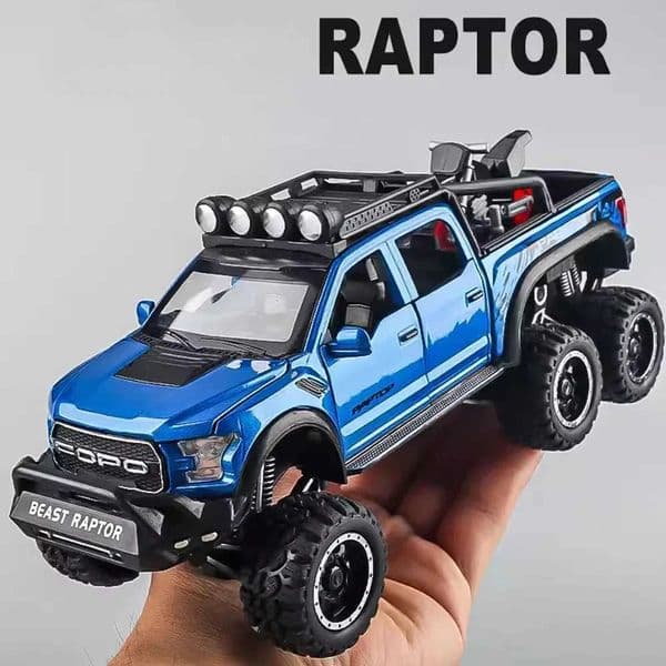 1/28 Scale Raptor F150 Alloy Truck Model Toy Metal Die Casting Sound and Light Traction Off road Vehicle Childrens Birthday GiftXJ250407