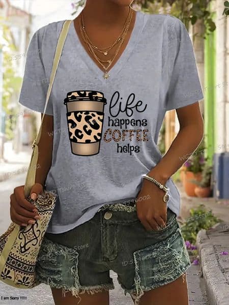 Coffee Panther Printed Fashion Casual Top for Life Helps Womens Clothing Lover Gift Tshirt Summer 250407BJ
