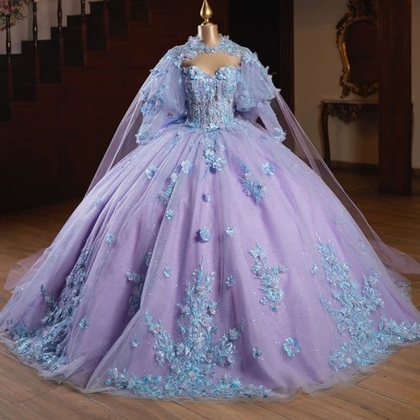 Lavender Shiny Quinceanera Dresses Off The Shoulder Applique Lace Beading Bow Tull Party Birthday Sweet 16 Dress Vestidos 15 Anos