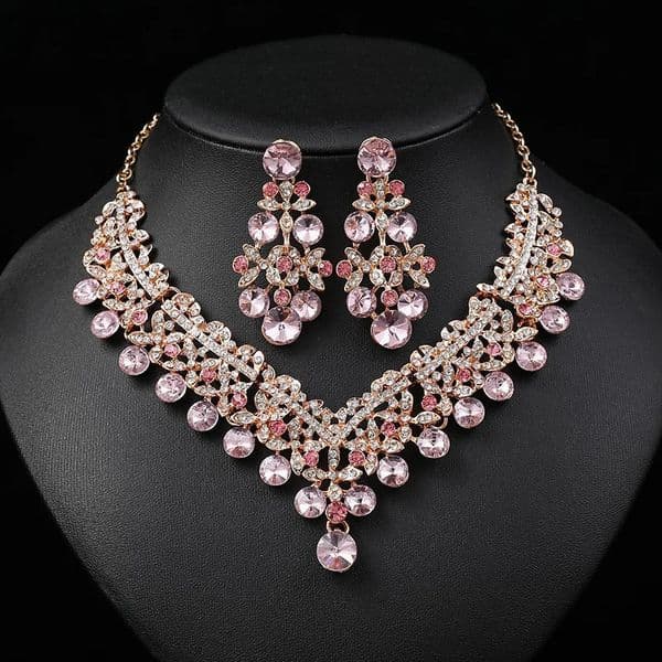 Rhinestone Bride Jewelry Sets for Women Flower Choker Necklace Earrings Wedding Dress Bridal Necklace Set Fashion Jewelry 251103
