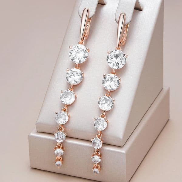 Kinel Sparkling White Natural Zircon Long Dangle Earrings For Women Fashion 585 Rose Gold Color Party Accessories Daily Jewelry 251103