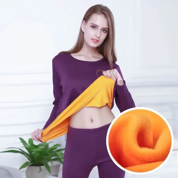 Womens Underwear Sets Intimate Thermal Underwear Winter Clothing Gold Color FleeceRound neck velvet thickened style 251107