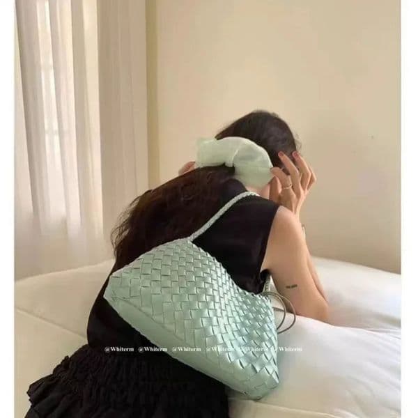 Handwoven Dumpling Shape Womens Shoulder Bag Vintage Style Market Basket Handbag Soft Polyester Material Mobile Phone Pocket R251107BANJIA