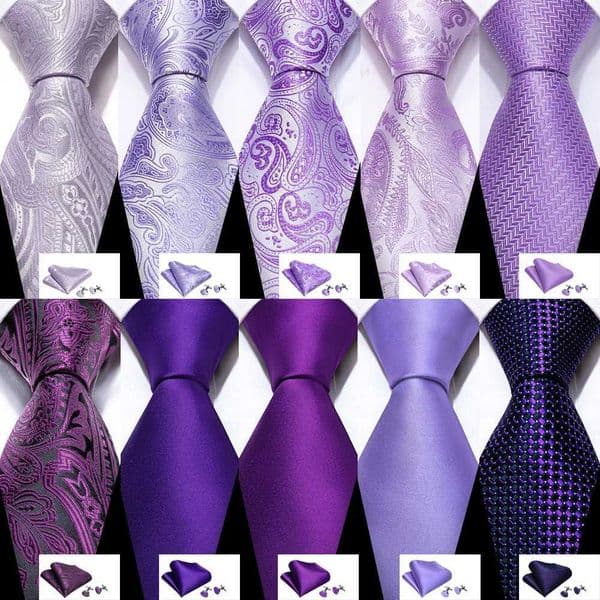 M Gift Silk Men Tie Set Purple Violet Solid Paisley Striped Wedding Business Tie for Man Necktie Handky Cufflinks Barry. X250407