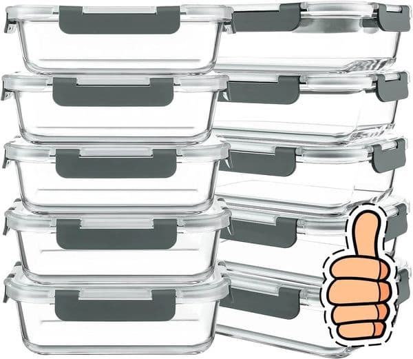 10 packs of 30 ounce glass meal preparation containers in the United States by with covered food storage airtight lunch boxes gray color 250403CJ