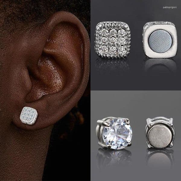 Stud Earrings Ice Out Fake For Men Women Strong Magnet Magnetic Stainless Steel Non Piercing Hip Hop Rock Fashion Jewelry Accessories
