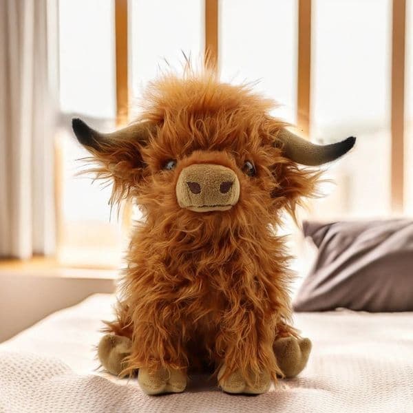 CYISONAL Highland Cow Stuffed Animals Plush Toy Fluffy Bull Animal Doll Soft Gift for Kids Boys Girls 10 Inches Tall 251107
