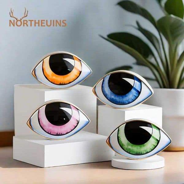 NORTHEUINS Ceramic Evil Eye Decoration Devils Eye Statue Abstract Art Handicrafts Home Living Room Desktop Feng Shui Map X250408