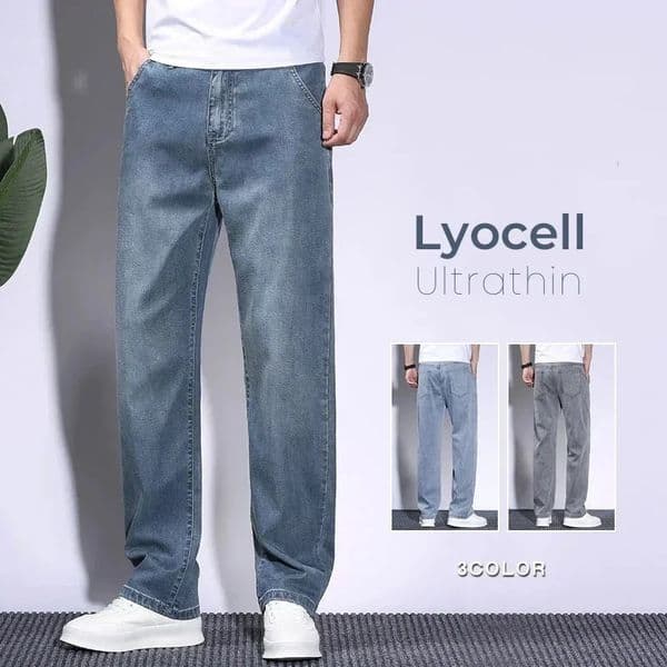 Soft Mens Lyocell Baggy Jeans Thin Summer Breathable Straight Pants Vintage Business Casual Fashion Korea Male Denim Trousers 251105