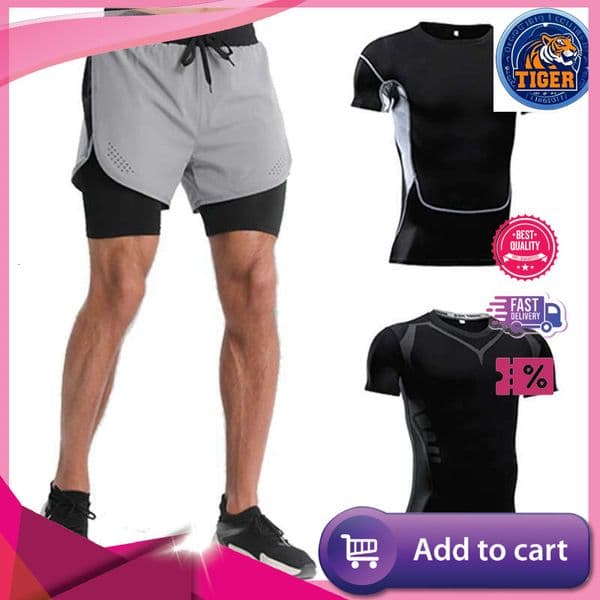 Ddmytiger Ddmytiger China Domestic Men S Fiess Suit Tight Sport Quick Dry Short Sleeve Tracksuit Running Fake Two Pieces Shorts Sweat Breathable Gym Clothing