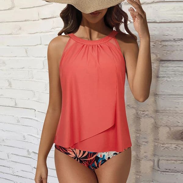 Printed Tankini set womens swimsuit vest bra bikini beach suit 2piece XL size 250408Z