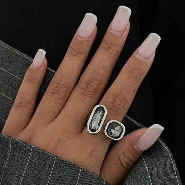 KunJoe Minimalist Acrylic Rhinestone Open Ring for Women Korean Fashion Geometry Adjustable Knuckle Ring Party Jewelry Lady Gift 251131