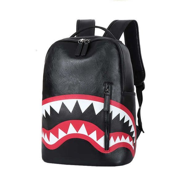 Men's Travel Fashion Plaid Backpack Student School Large Capacity Street Trend Shark Bag
